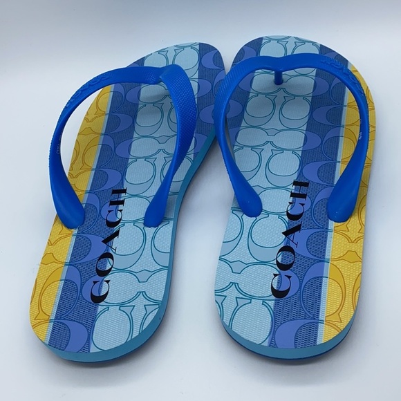 REDUCED BY $10 Coach Zak Blue Flip Flops Sz 5-6 NWT - Picture 2 of 4